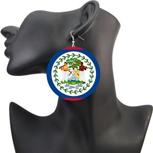 Belize Coat of Arm Wooden Earrings