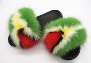 Guyana Fox Fur Slippers Slides