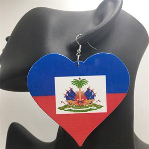 Haiti Flag Heart Earrings